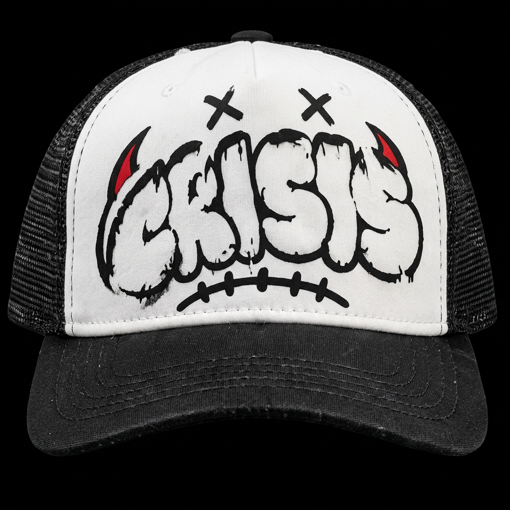 Black and white CRISIS trucker hat