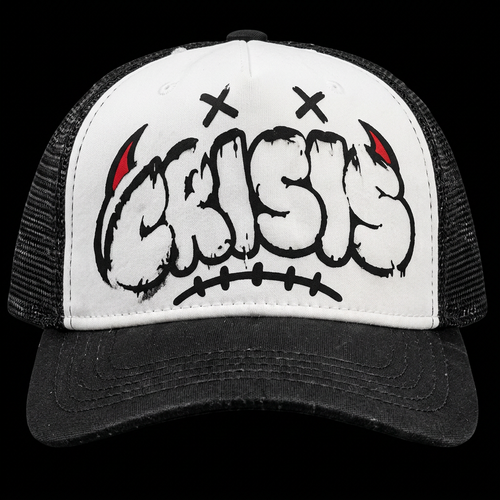 Black and white CRISIS trucker hat