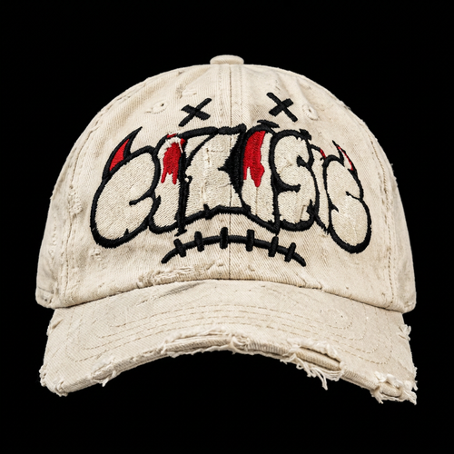 Distressed off-white CRISIS hat