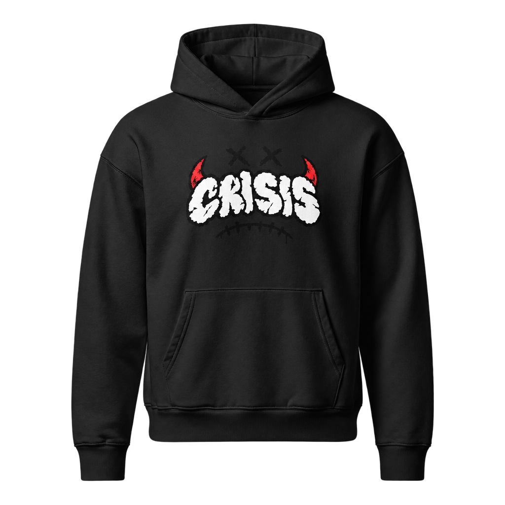 Black CRISIS Original Hoodie, front view, transparent background